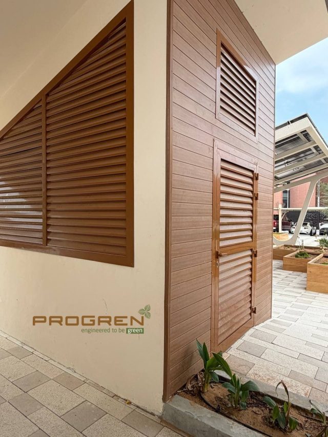 Sustainable Design Enhanced with Red Mahogany Cladding – Masdar City, Abu Dhabi